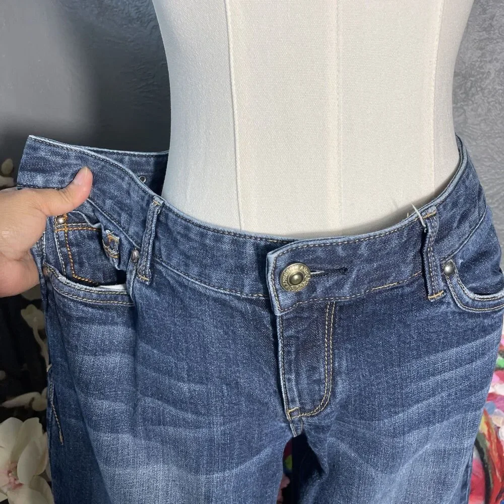 Express Bootcut Jeans Womens 12 Blue Y2K Embroidered Denim Western Low Rise
